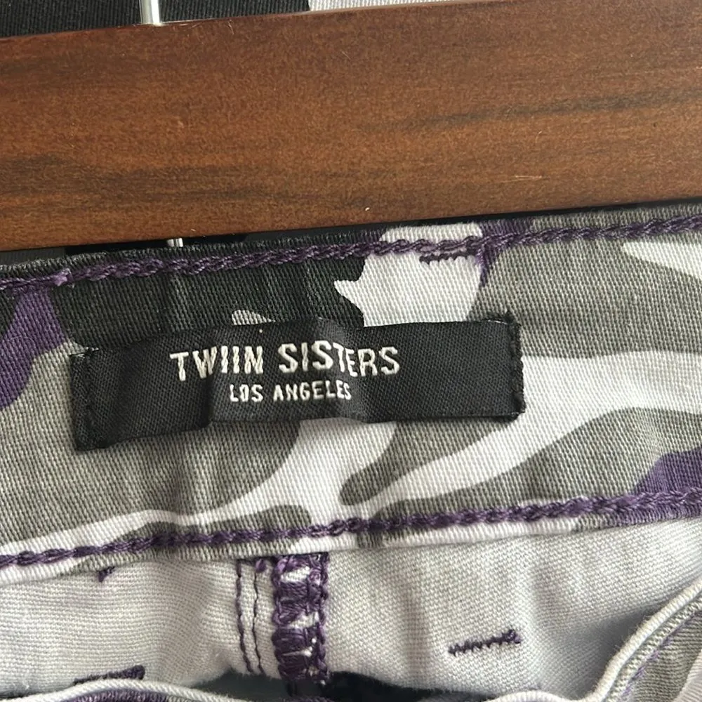 Twiin Sisters Size S Belted Color Twill Jogger Cargo Pants in Purple Camouflage - Image 7