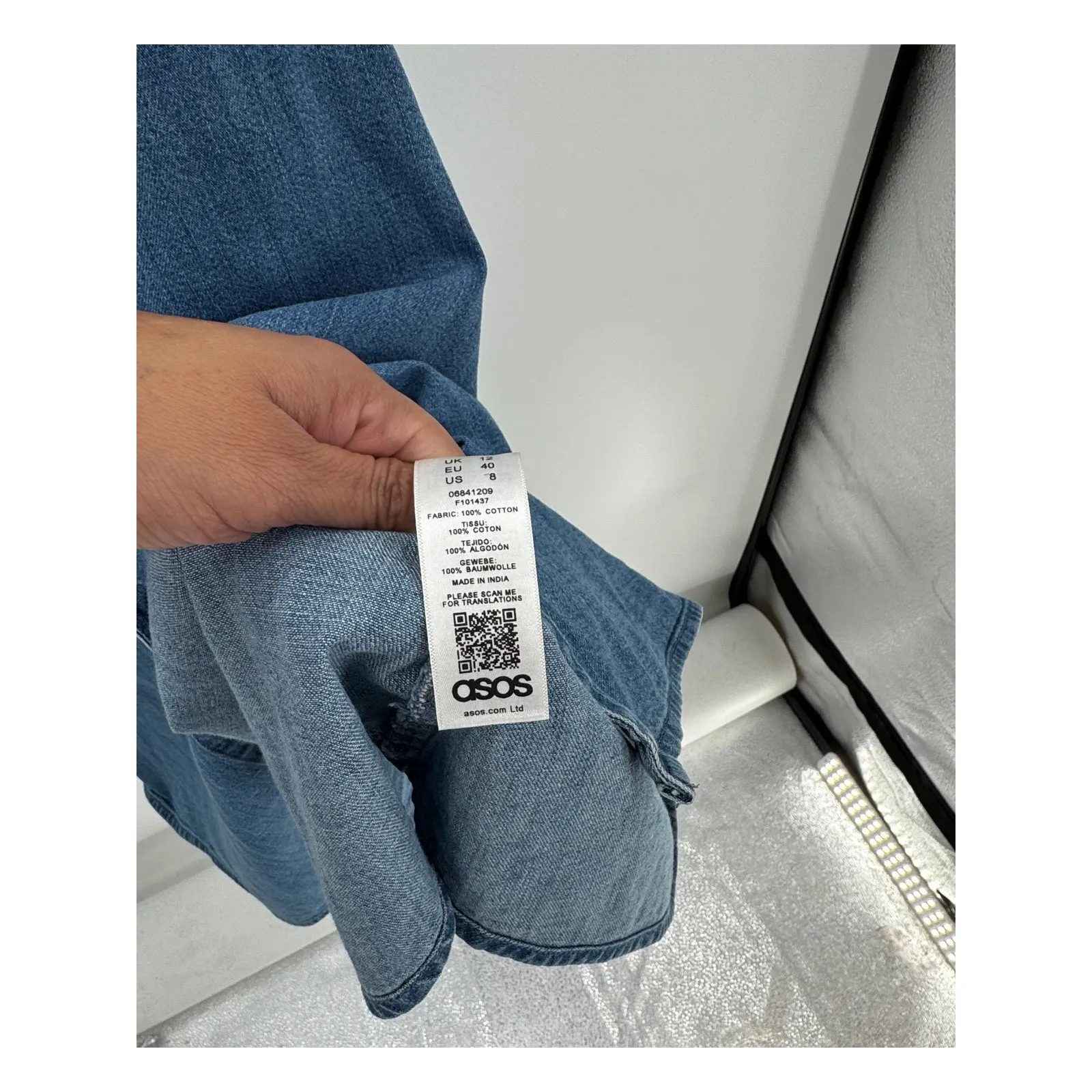 ASOS Denim midi dress shoulder ties pockets heavy cotton size 8 prairie cottage - Image 7