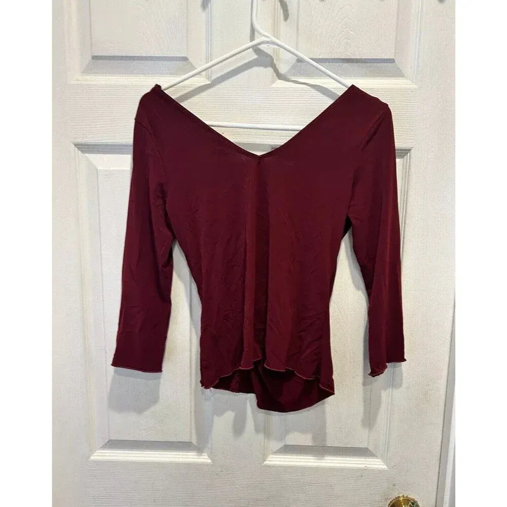 90s Y2K Vintage Siren Lily Whimsigoth V Neck Top Size L‎ Red Maroon Metal Fairy - Image 5