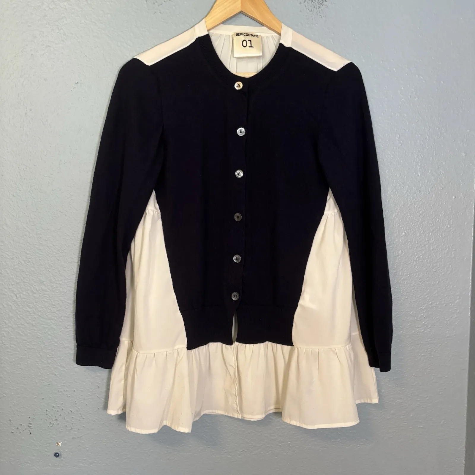Semicouture Women's Wool‎ Navy White Contrast Cardigan Size Small Old Money - Image 2