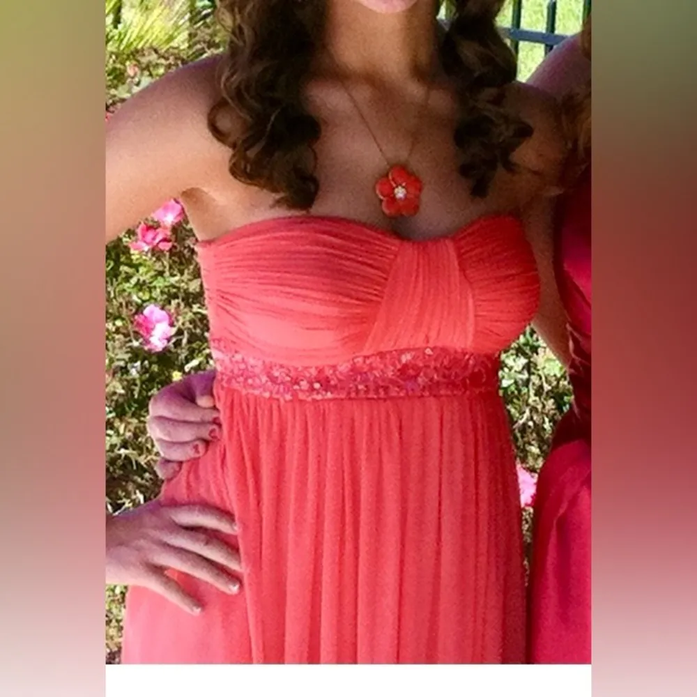 Cache Strapless Coral Chiffon Beaded Short Prom/Special Occasion Dress - Sz 2 - Image 8