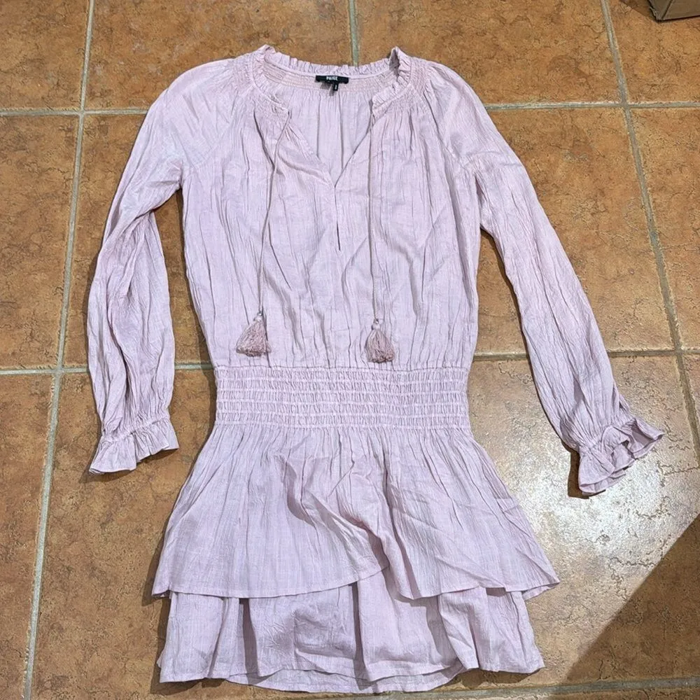 PAIGE Fall Lemay Peasant Pink Dusty Rose Tiered Cotton Lux Boho Dress Size S - Image 6