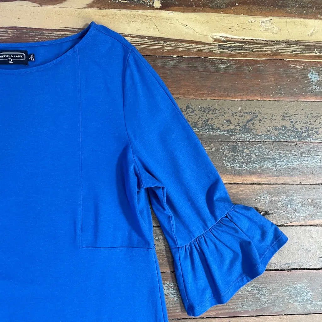 Duffield Lane Women’s Signature Cobalt Blue Ruffle Sleeve Shift Dress - Image 8
