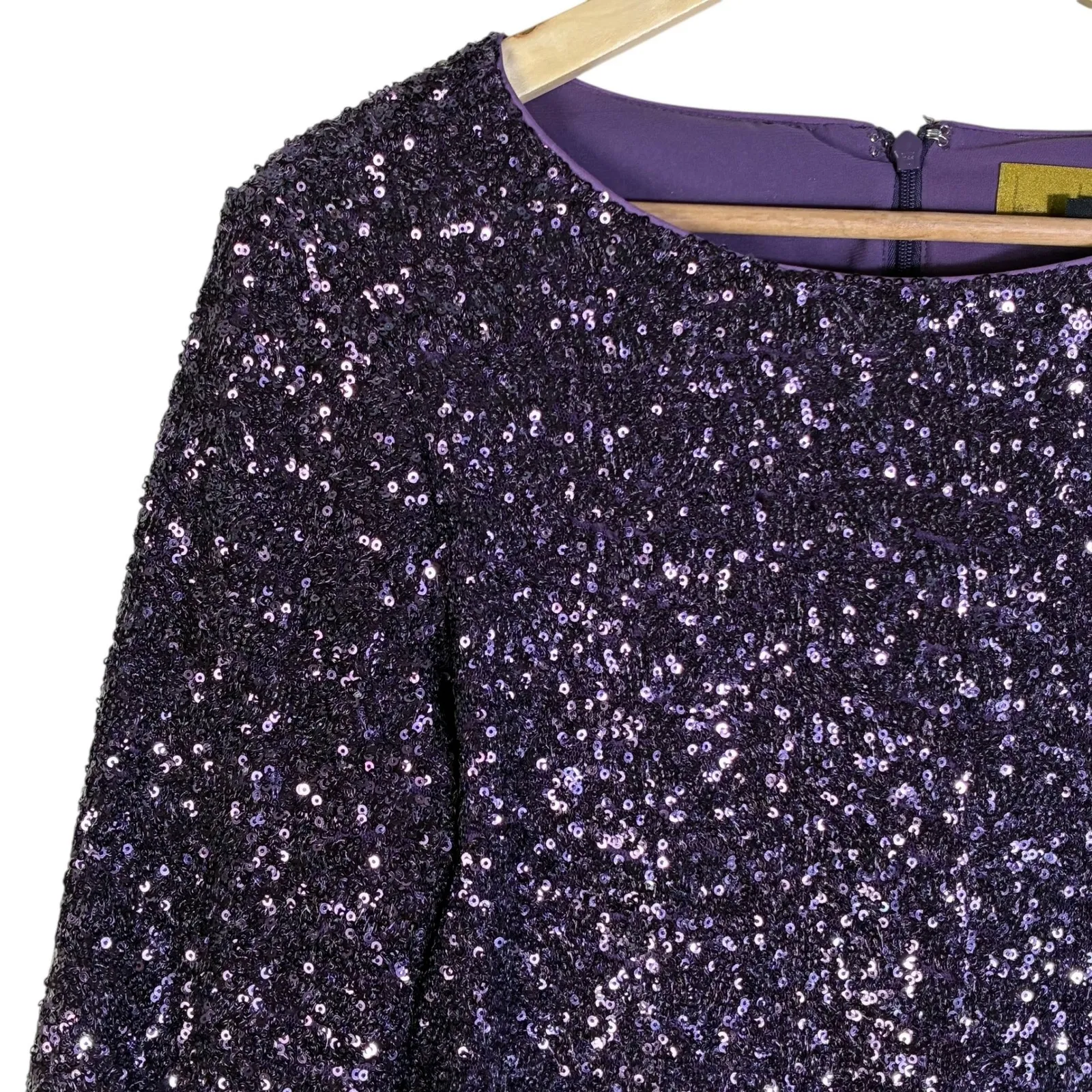 Nicole Miller Sparkle Sequin Cocktail Party Dress 3/4 Sleeve Purple M - Image 3