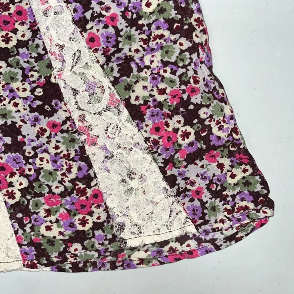 American Eagle NWT Sz. S Purple Floral Print - Boho Lace Panel Tank Top Camisole - Image 3