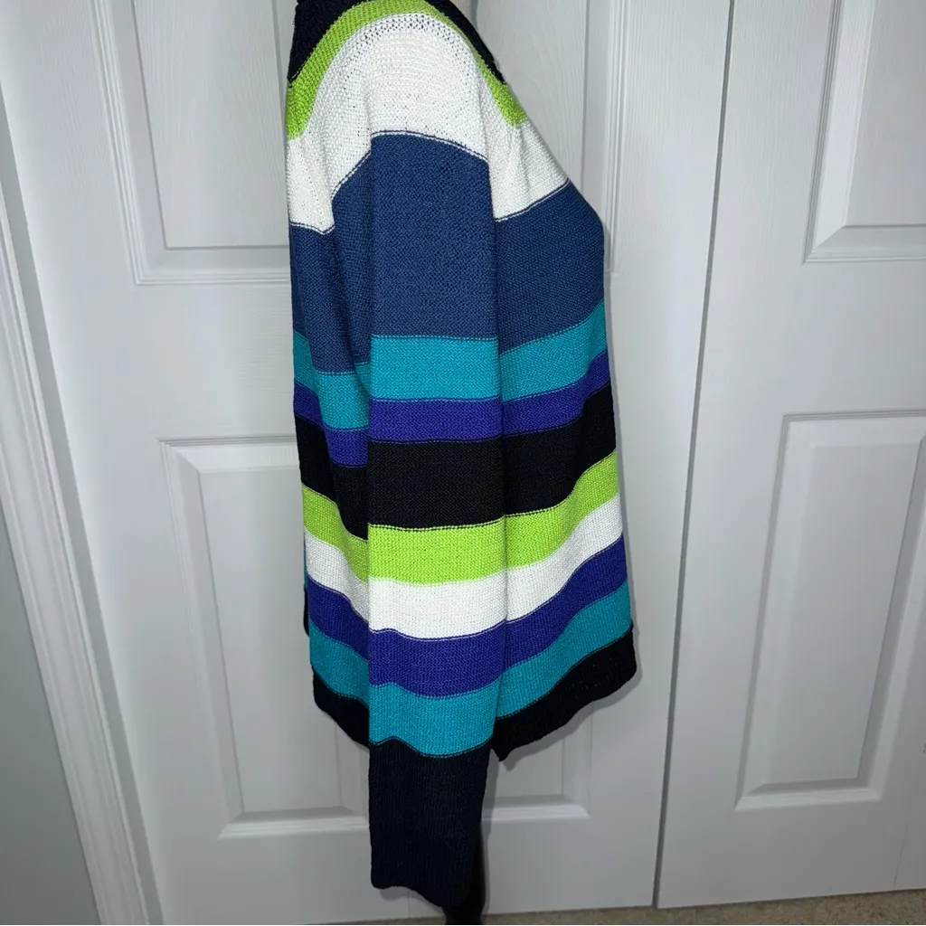 Chaps Women's Striped Sweater Multi Color Blue, Green, White Cotton Blend XL Y2k - Image 2