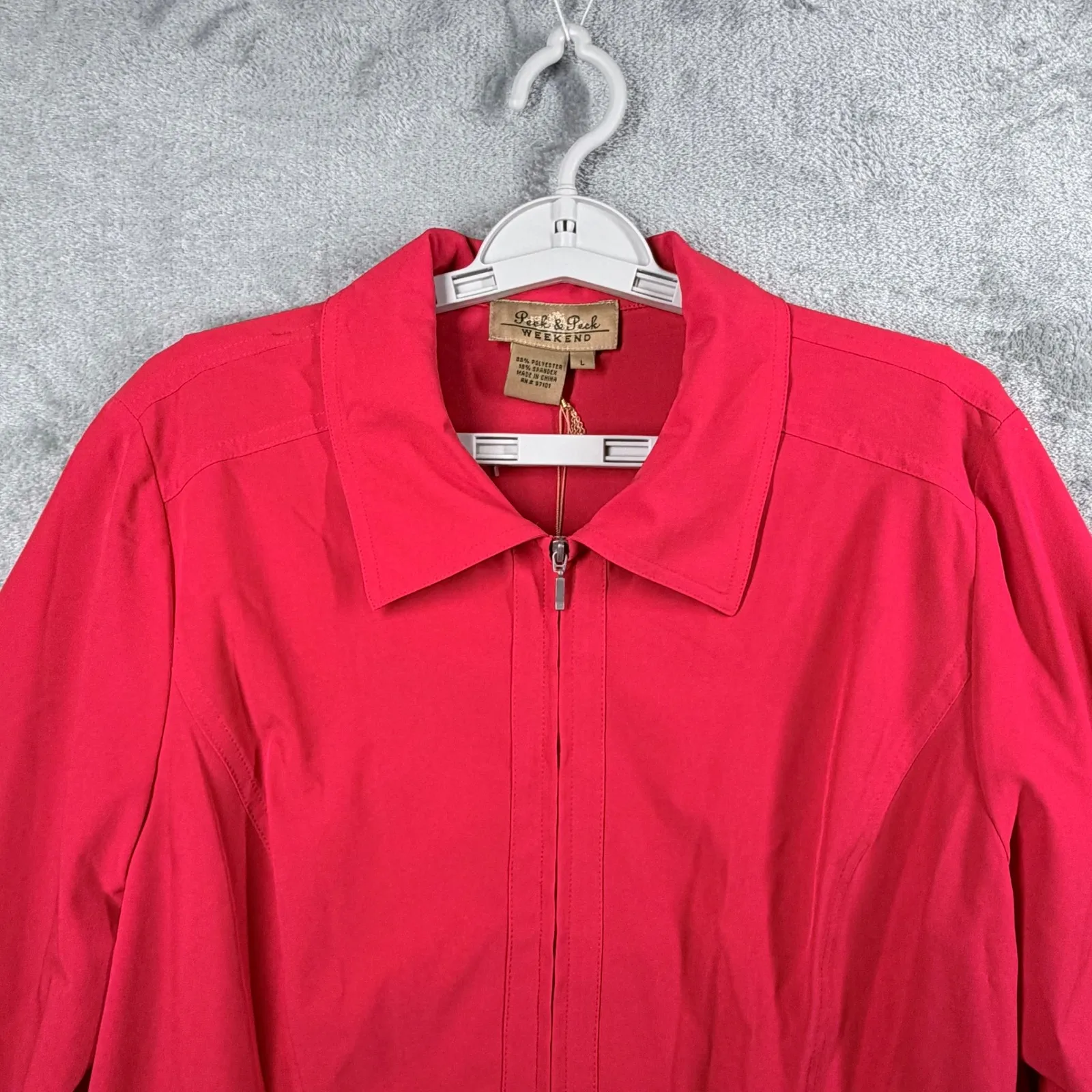 Peck & Peck Weekend Red Jacket L Carma Essential Pop of Color Sporty Travel - Image 5