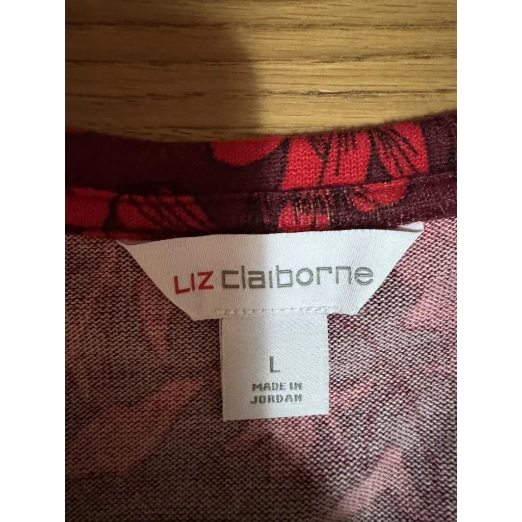 Liz Claiborne Sweater Women Size Large Burgundy Floral Stretch Lightweight NWT - Image 3