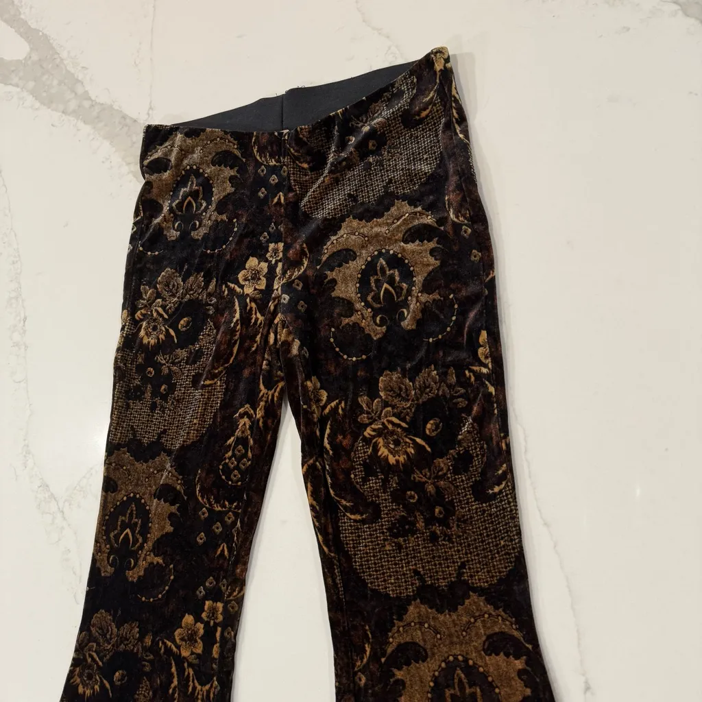 Free People Maura Printed Velvet Flare Pull On Pants Womens XS Brown FloralMulti - Image 6