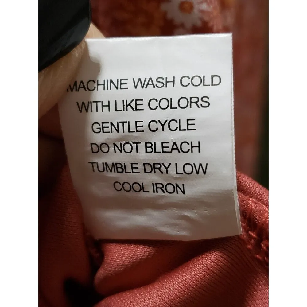 Moa Moa Straight & Pencil Skirt Womens Orange Floral Elastic Waist Ruffle Trim M - Image 9