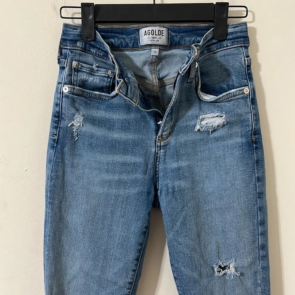 Agolde Medium Wash Distressed Sophie High Rise Skinny Denim Jeans Size 25 - Image 6