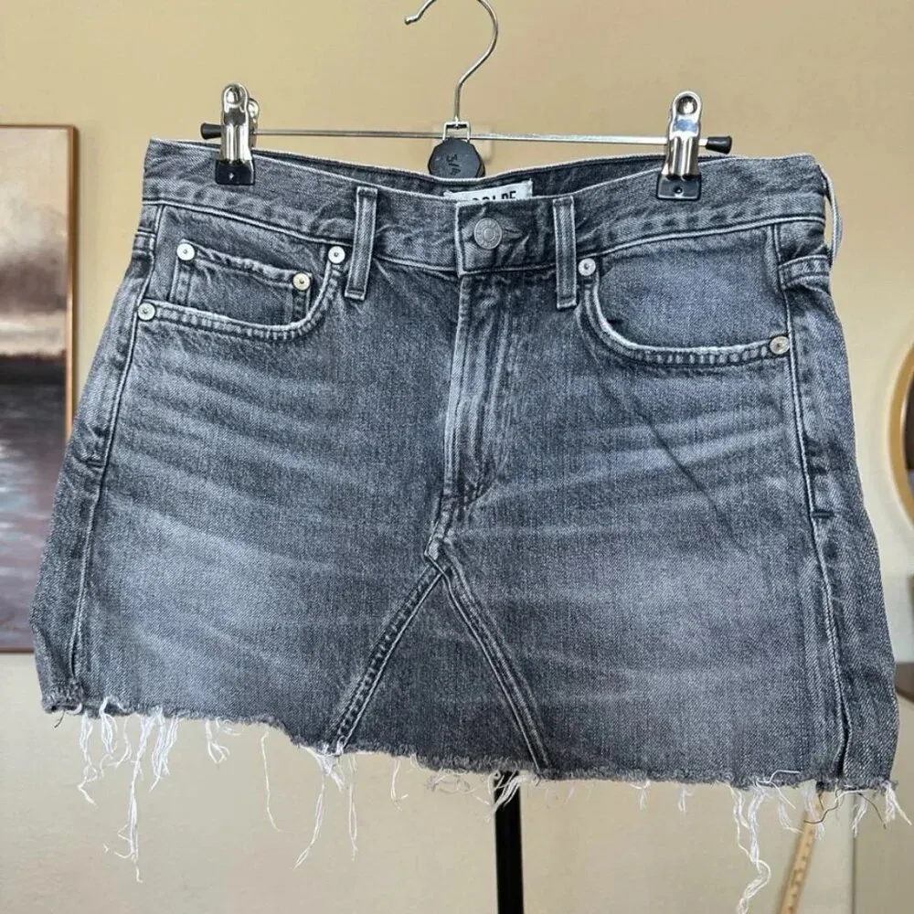 Agolde‎ Jeanette Mini Skirt Gray Raw Hem size 26 - Image 3