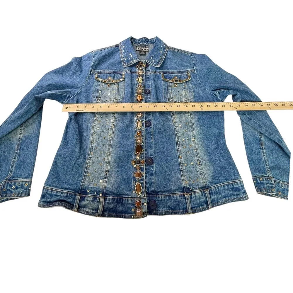 Designer Jean Jacket BEREK 2 COLLECTION Womens XL Takako Sakon Sequin Rhinestone Blue - Image 8