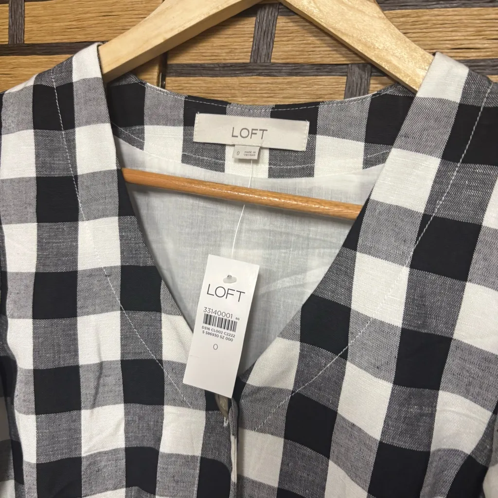 Loft‎ Black And White Plaid Button Front Dress Size 0 - Image 7