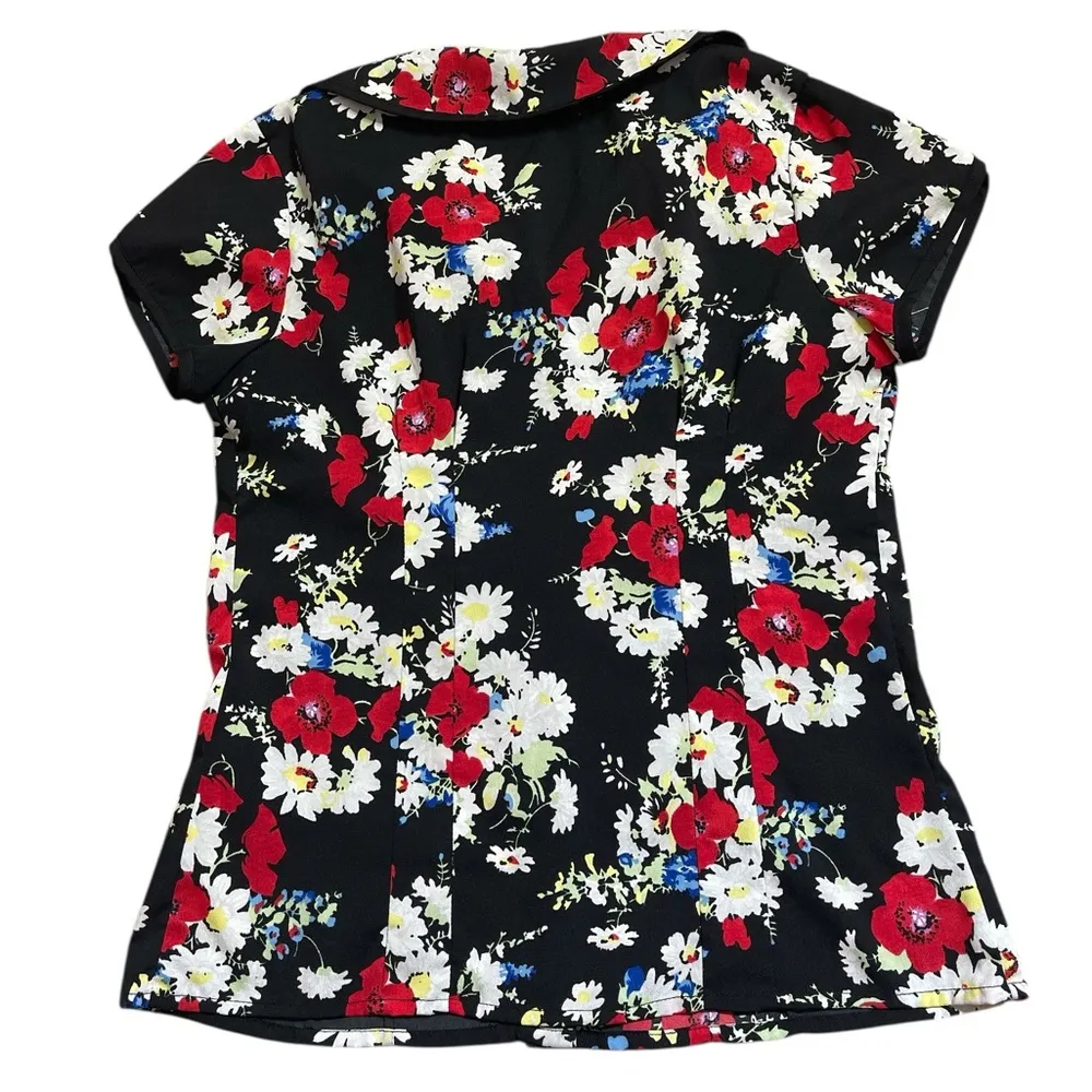 Hell Bunny Vixen Pinup Heather Floral Short Sleeeve Button Down Blouse - Image 4