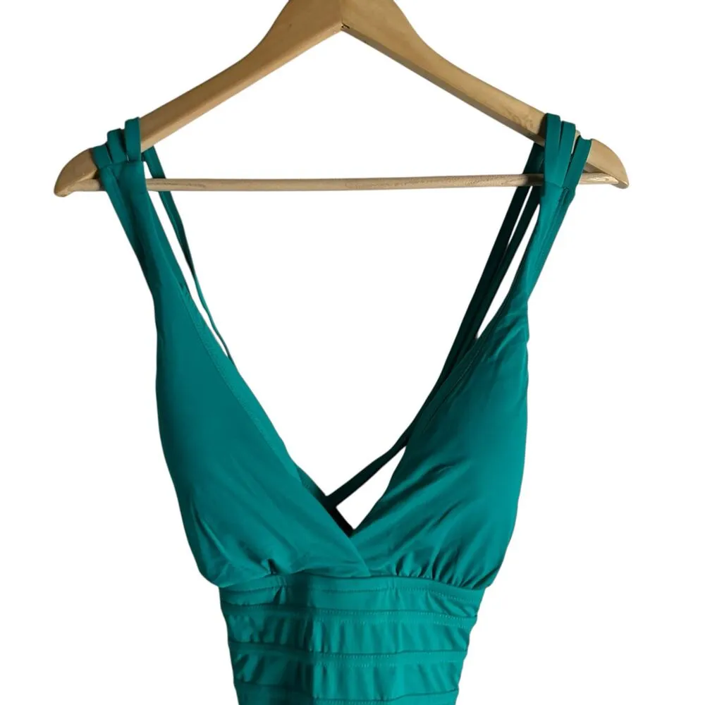 La Blanca Cross Back Strappy V-Neck Teal Blue One Piece Swimsuit Size 14 - Image 12