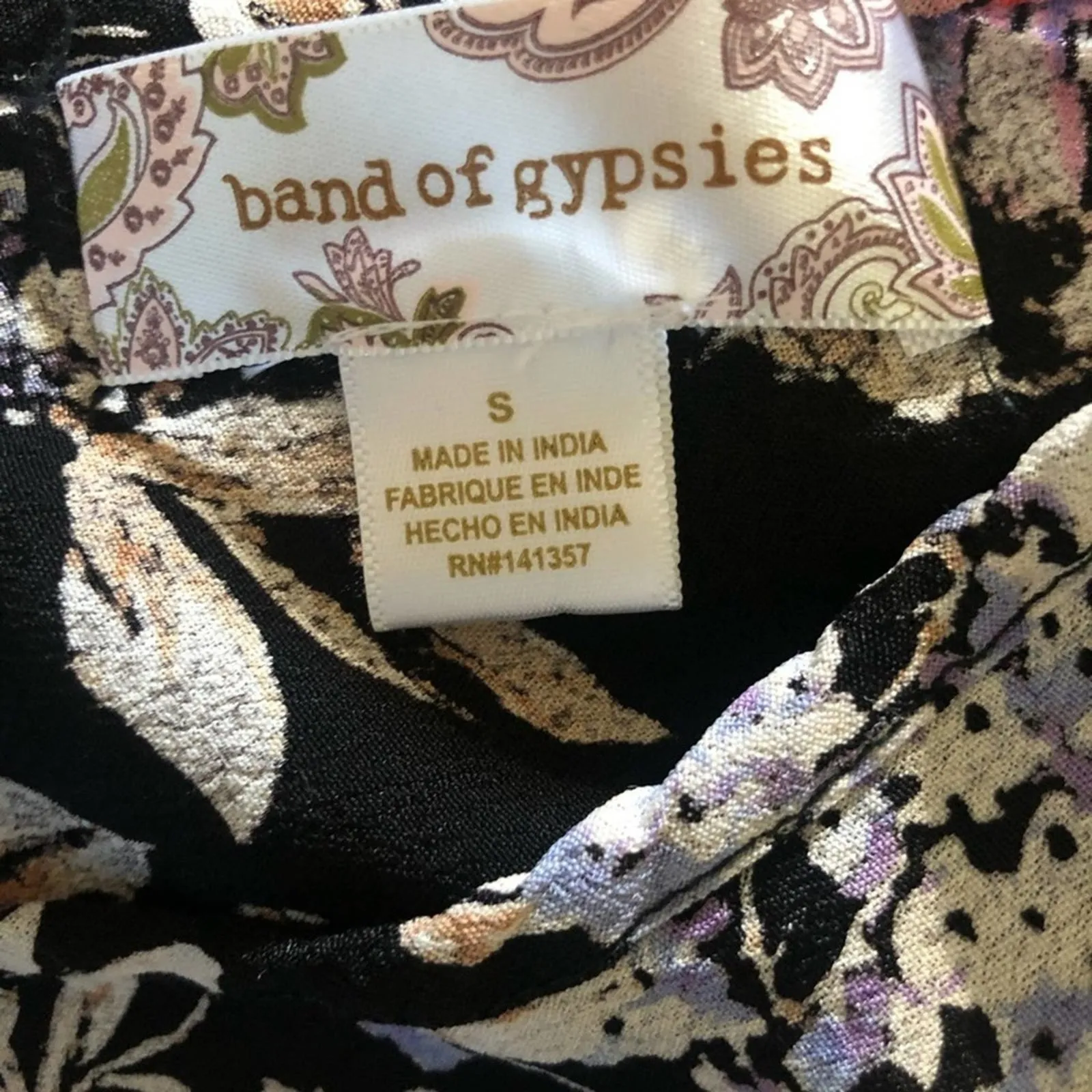 Band of Gypsies Black Floral Boho Cottagecore Wide Flutter Sleeve Crop Top - Image 6