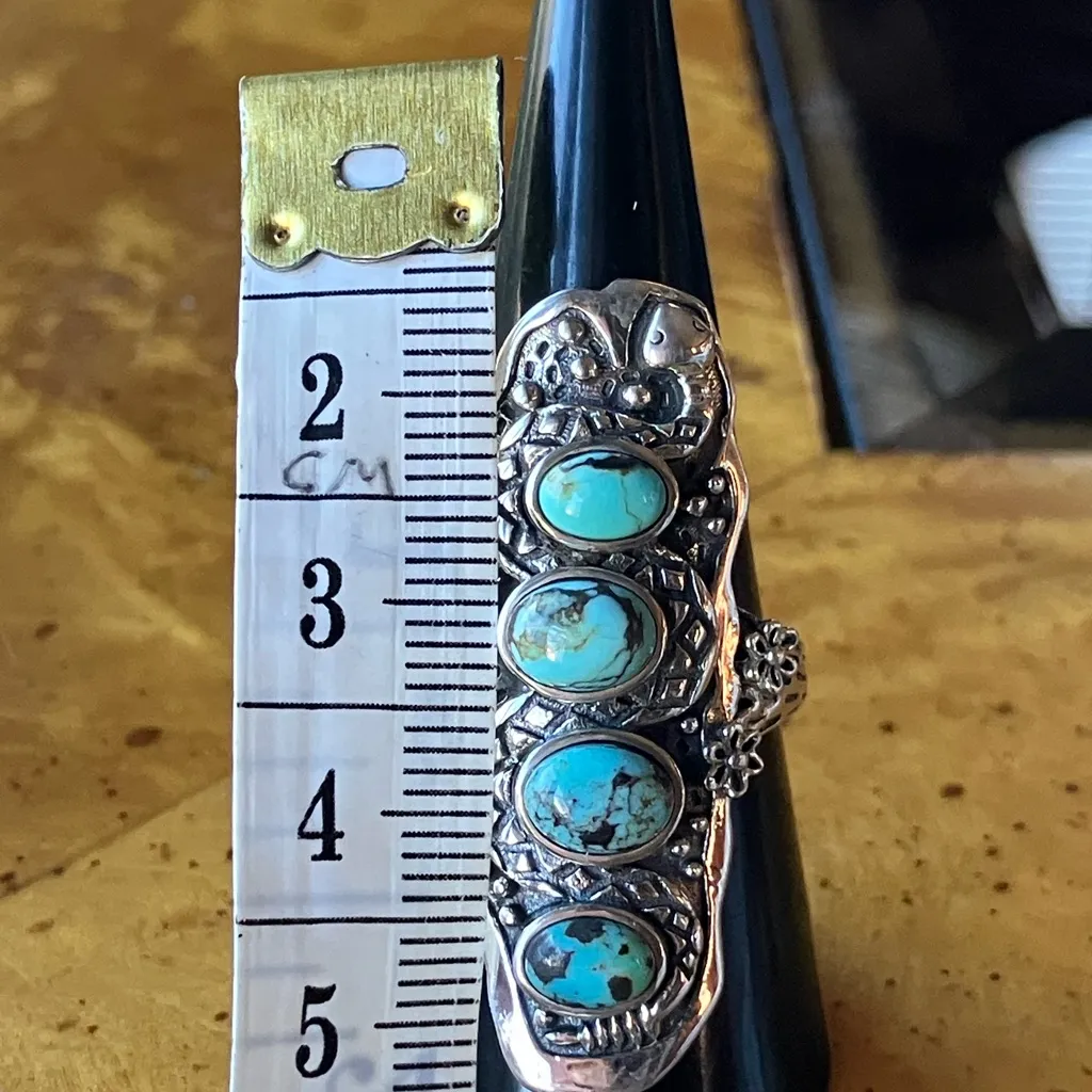 Natural Blue Moon Turquoise Sterling Silver Snake Ring Size 8 - Image 6