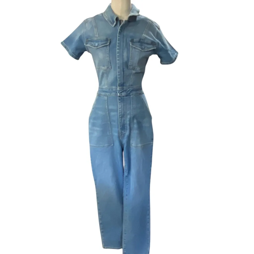 GOOD AMERICAN Fit For Success Stretch Denim Jumpsuit NEW Size 1/ Extra Small - Image 2