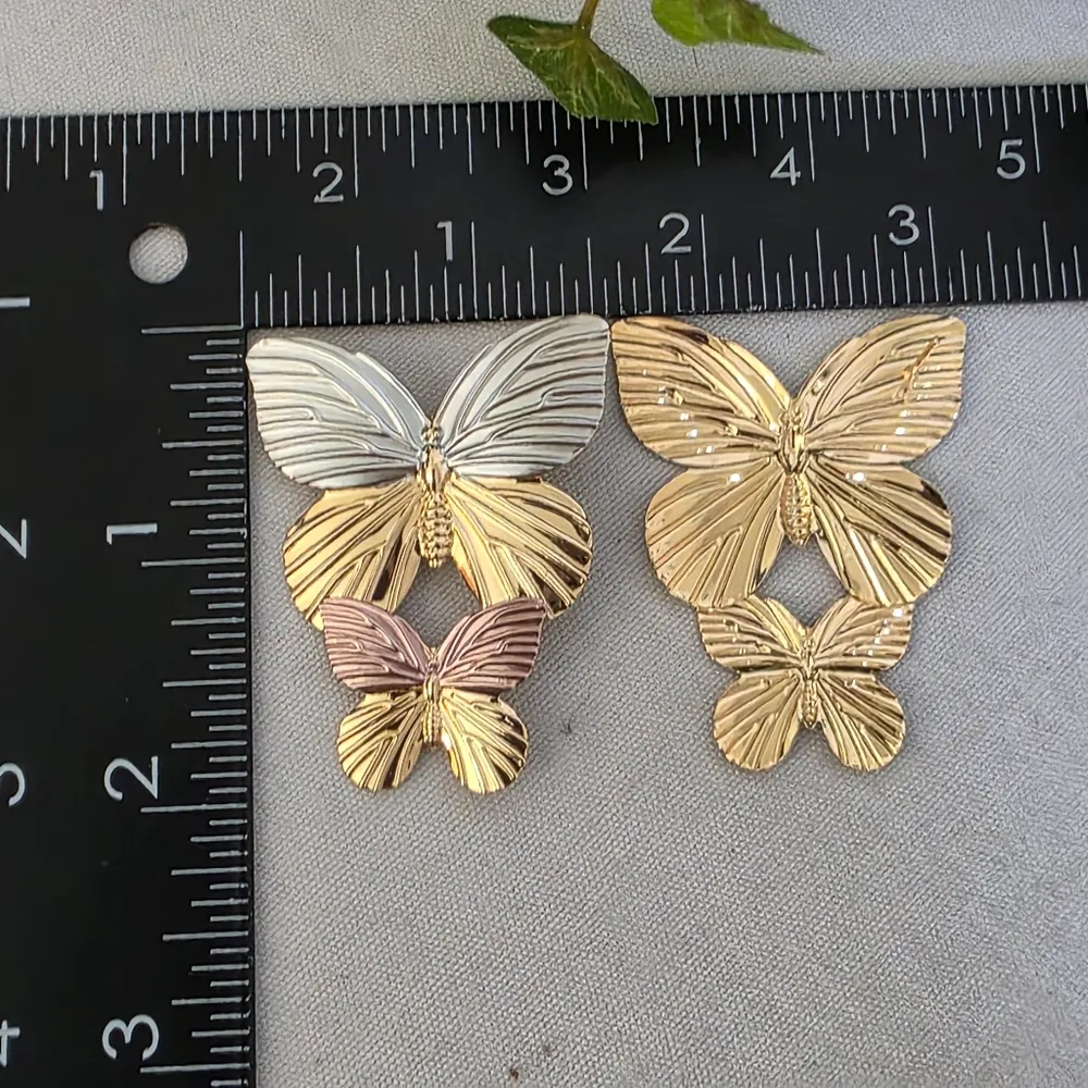 Gold Filled Tricolor Butterfly Earrings - Image 4