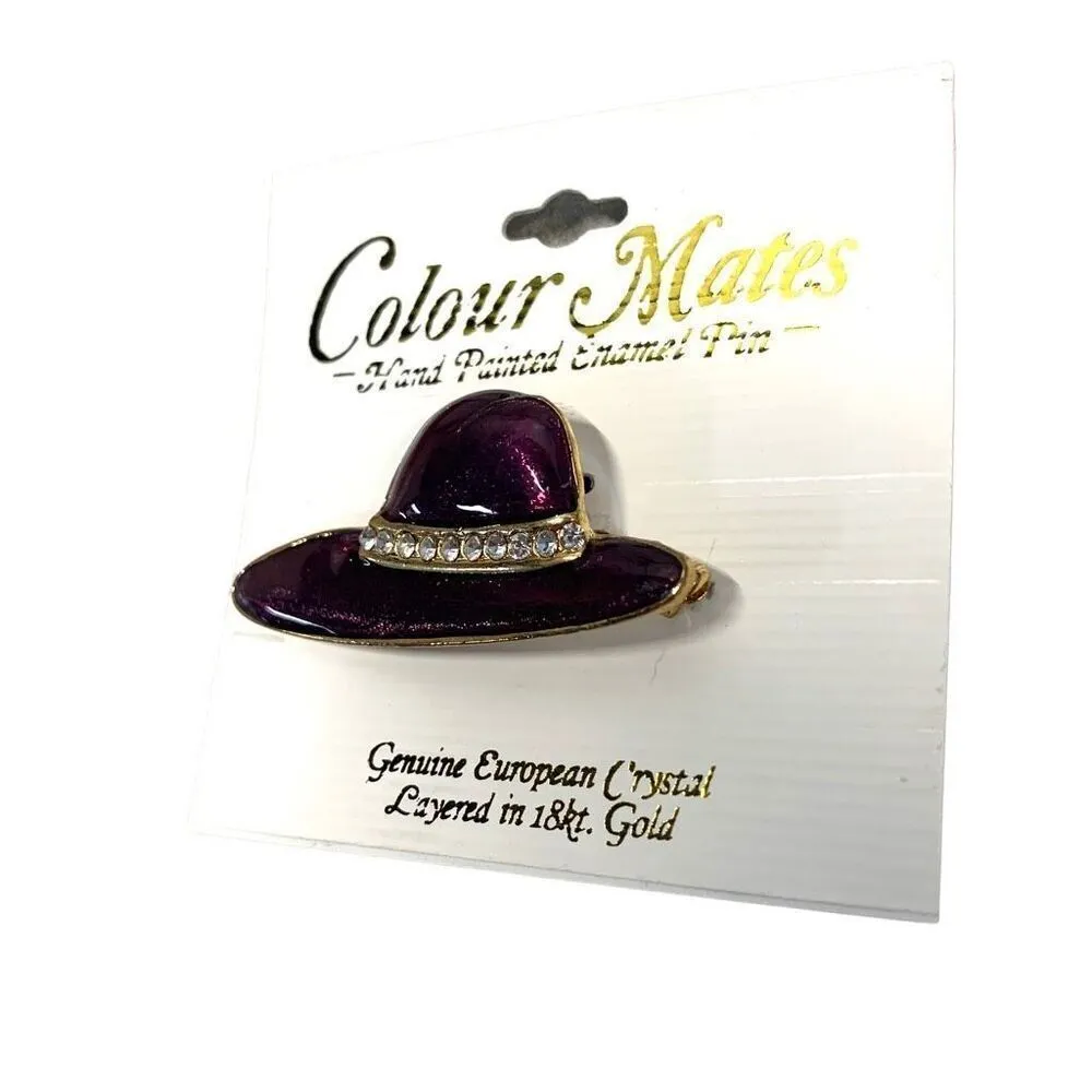 Colour Mates Layered 18kt Gold Hand Painted Purple Hat Enamel Brooch - Image 2