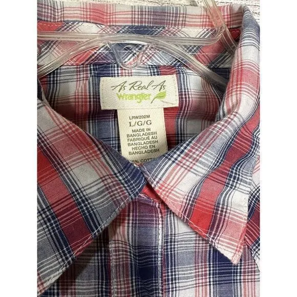 Wrangler Small As Real As Large Red Blue Plaid Western Snap Button‎ Womens Shirt - Image 5