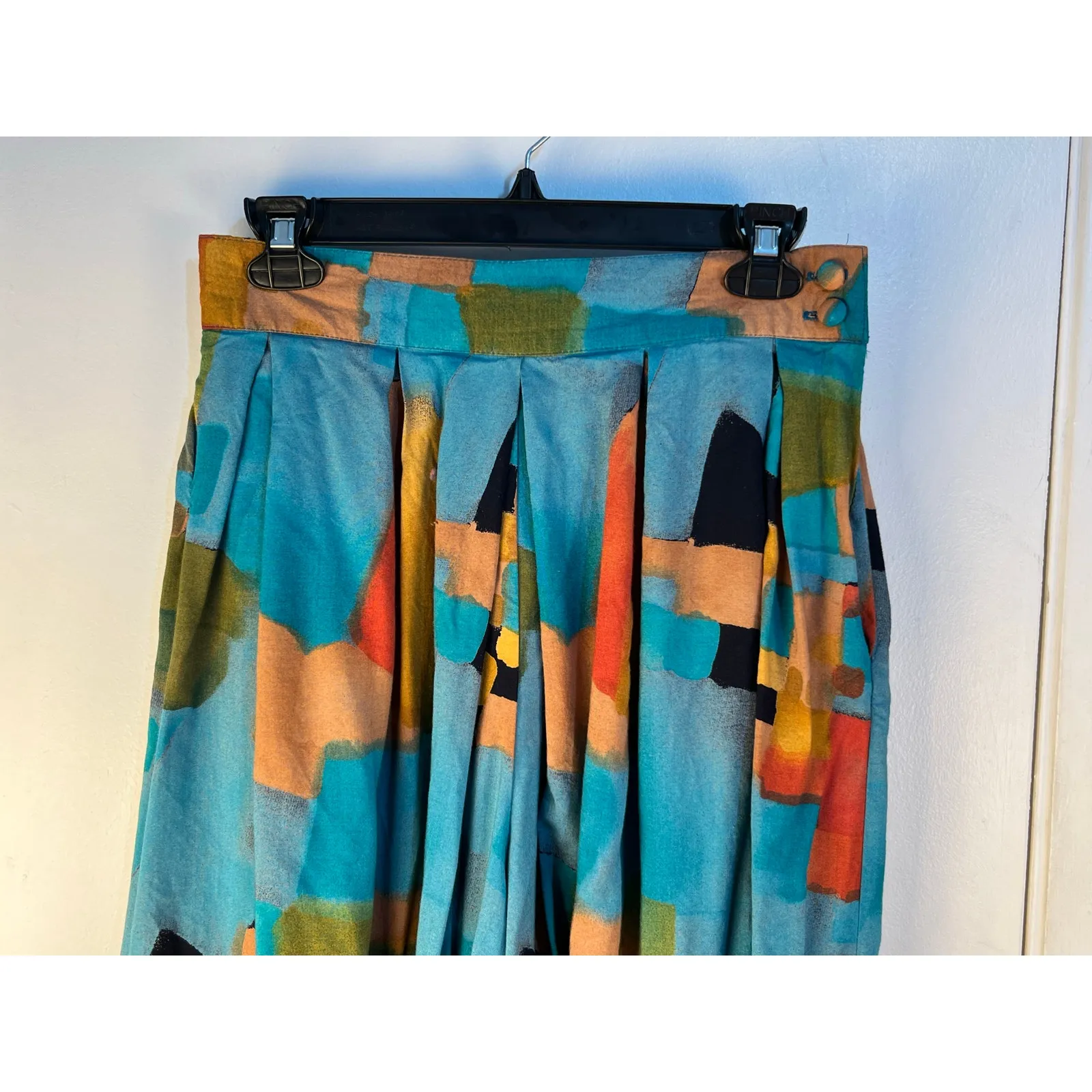 VTG Colorful Palazzo Pants Gauchos Size 12 Blue Abstract 80s 90s Office Boho - Image 2