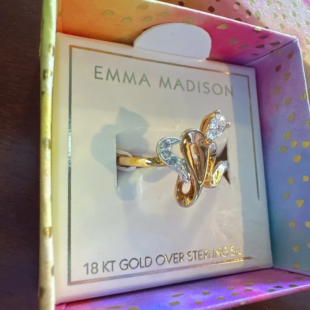 Emma Madison 18kt gold over sterling silver crystal diamonds irregular Ring Sz 9 - Image 4