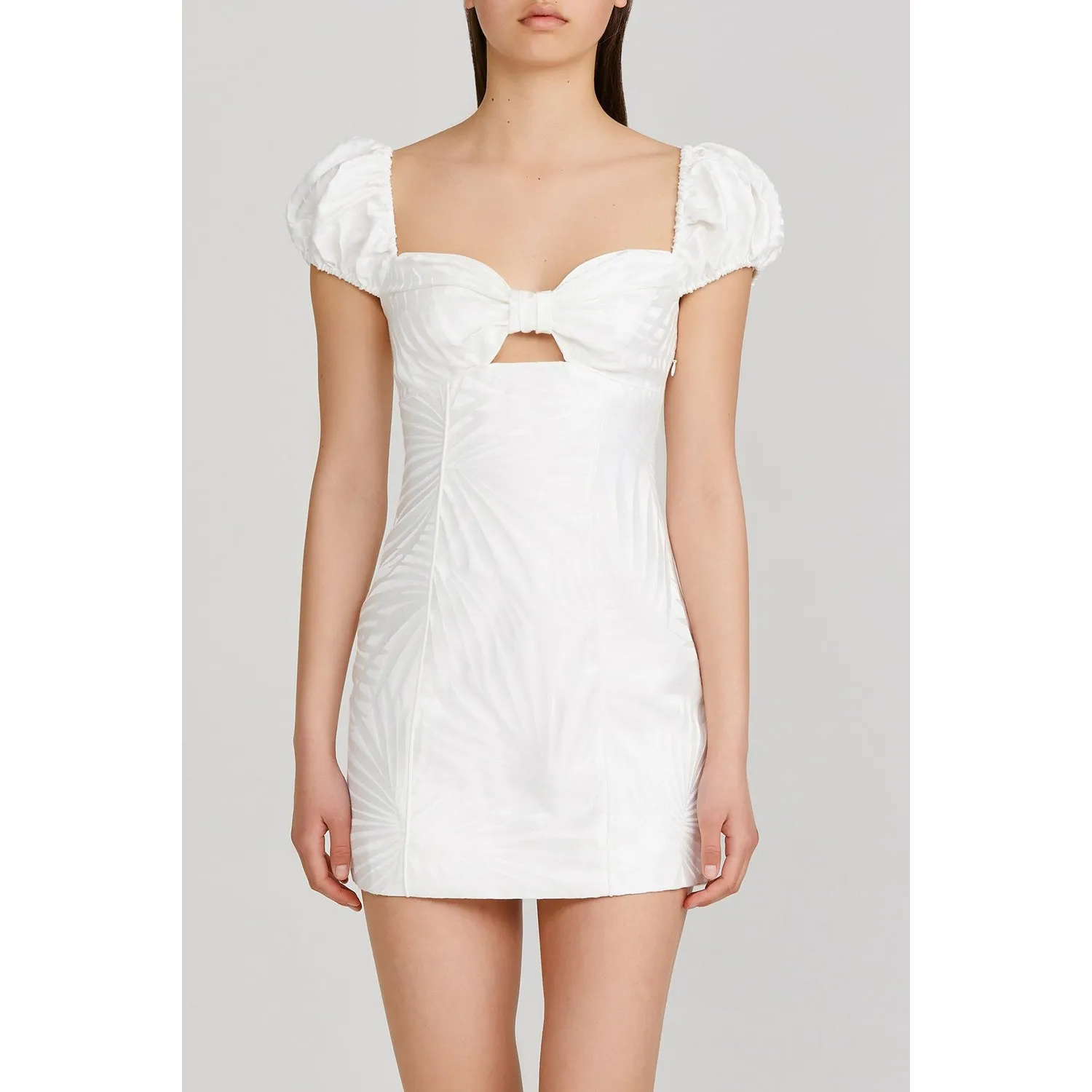 SIGNIFICANT OTHER Celia White Embroidered Palm Puff Sleeve Mini Dress Size 6 - Image 5