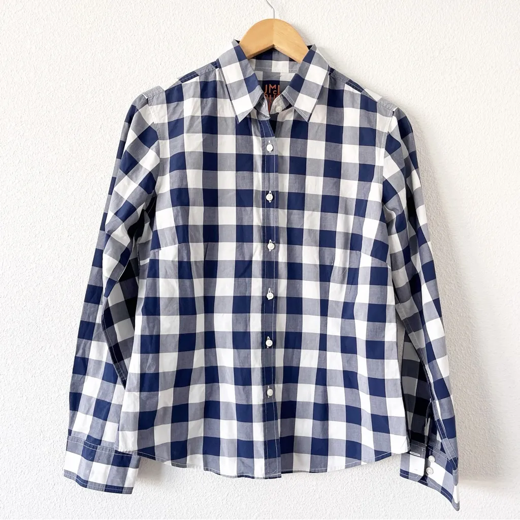 J. McLaughlin Gingham Checker Button Down Shirt in Navy White - Image 2