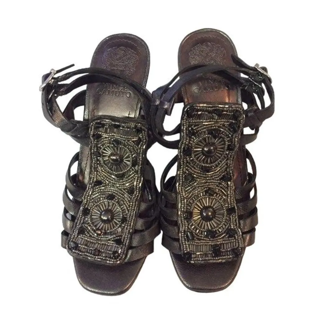 Vince Camuto Wedge Sandals Womens 6B Used Gun Metal Gray - Image 11