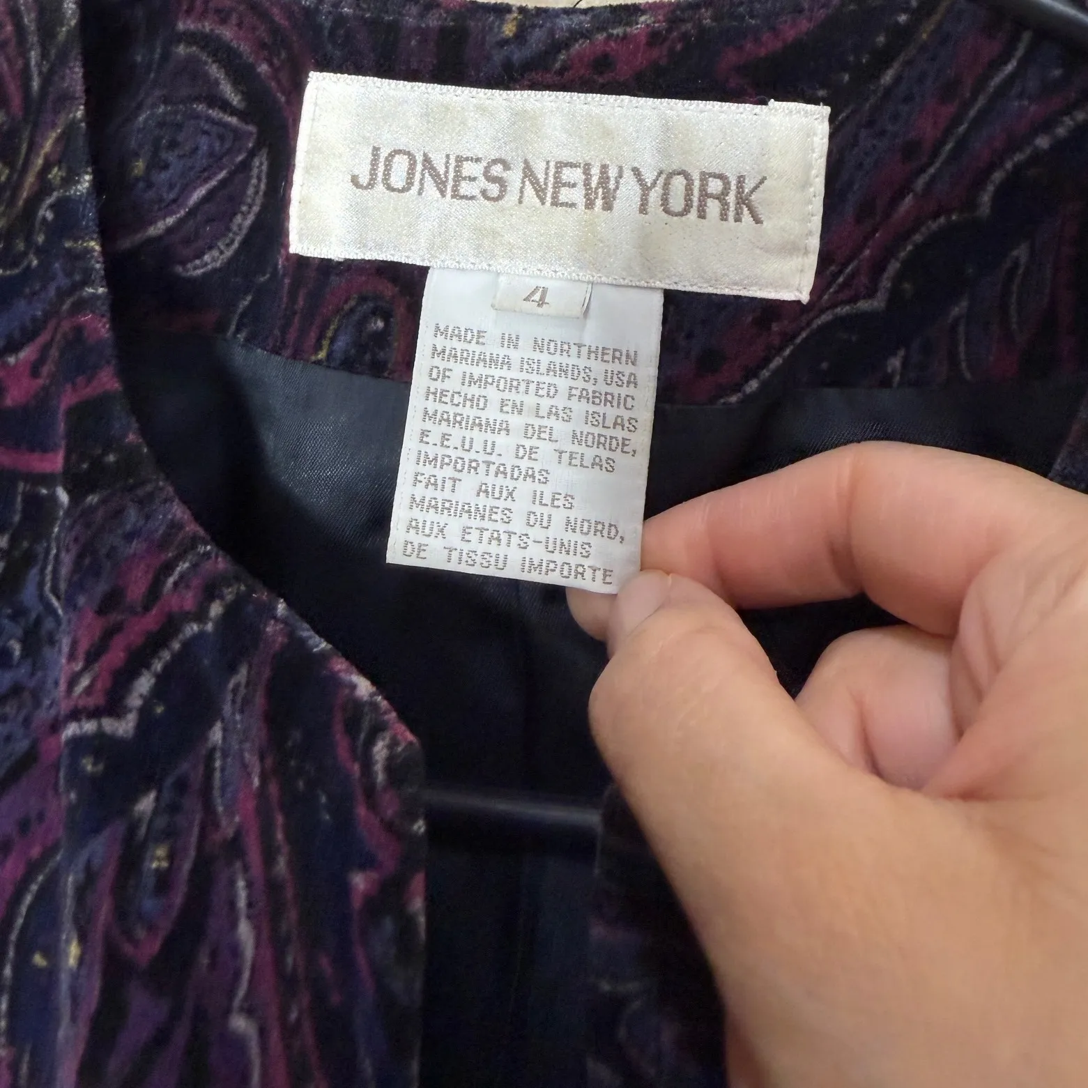 Vintage Jones New York Velvet Paisley Zipper Jacket Women Size 4 Purple Black - Image 4