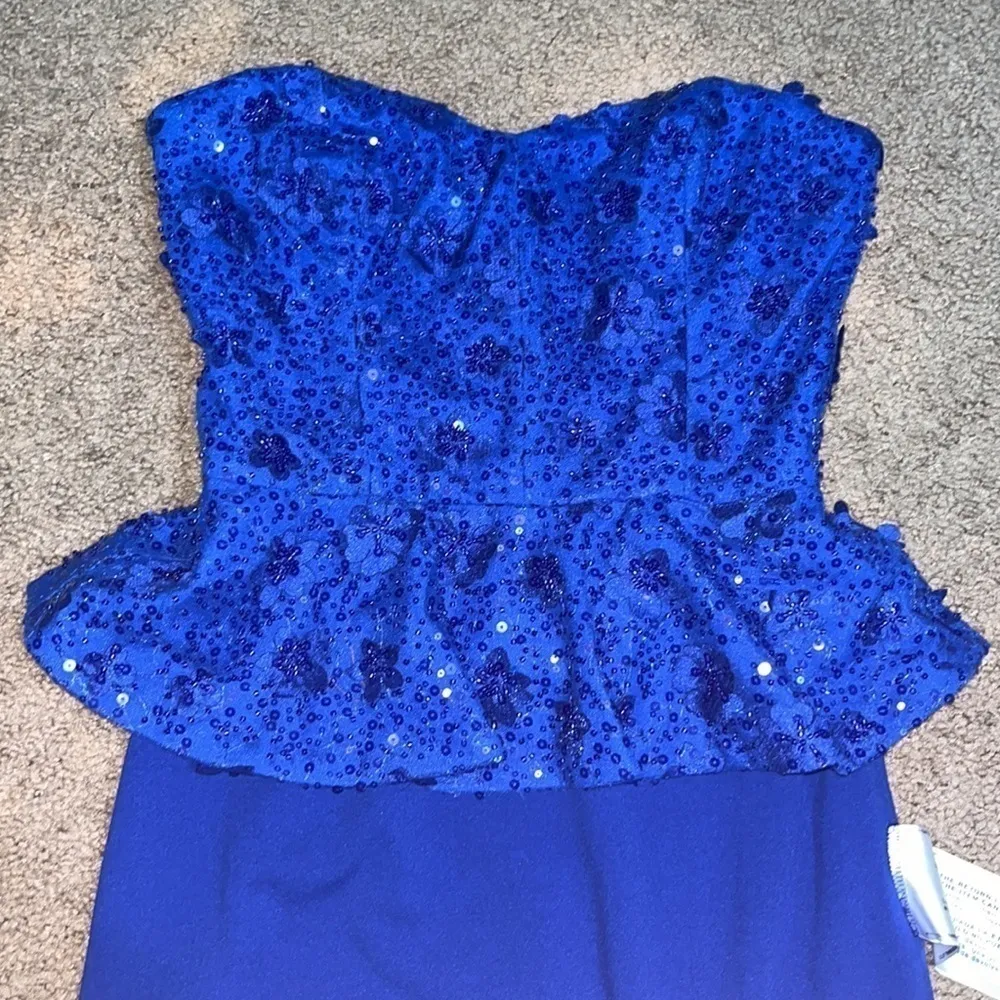 Dress the Population Arabella Floral Embellished Peplum Bodycon Electric Blue XS - Image 6