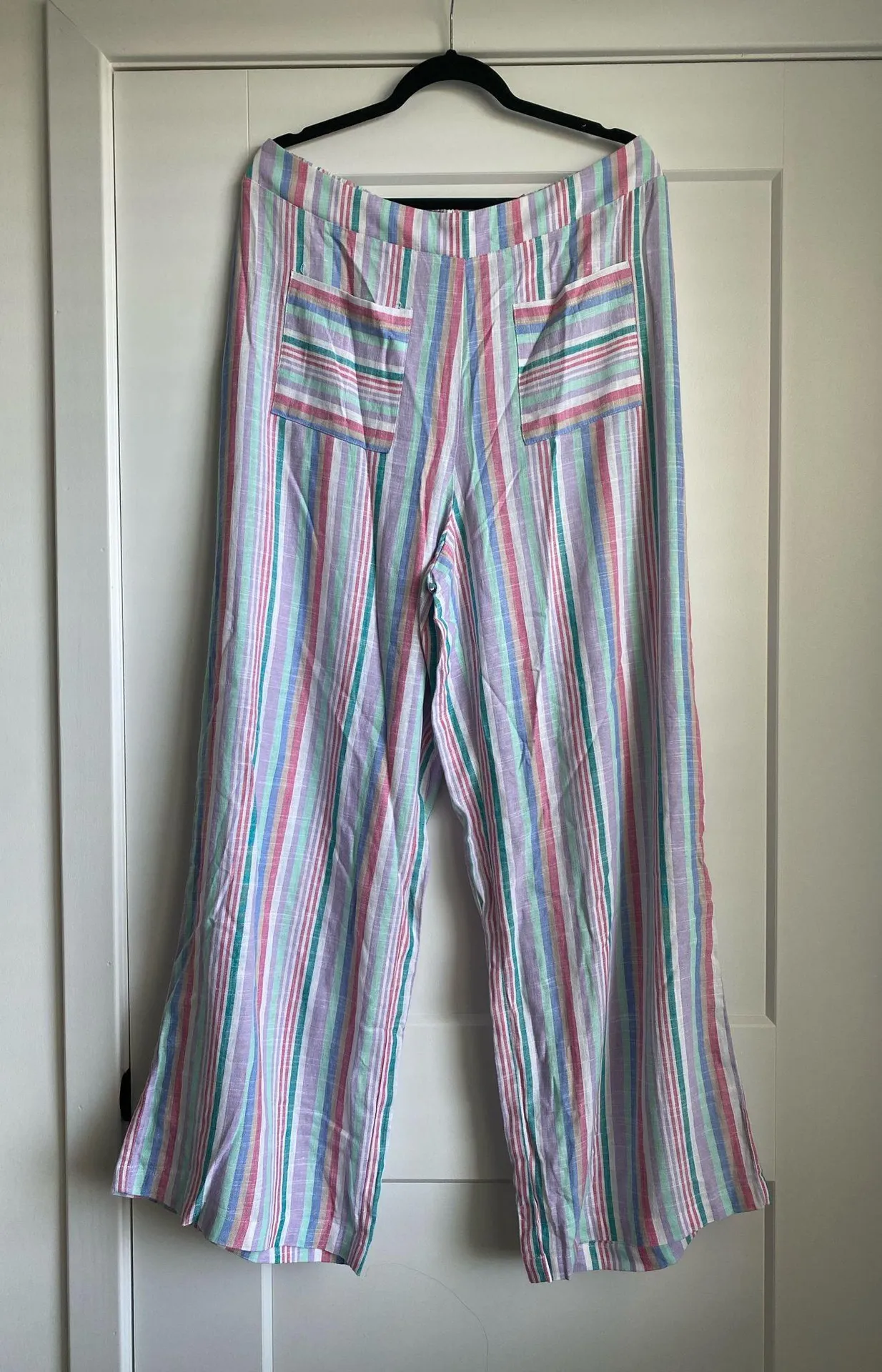 Ashley Stewart Wide Leg High Flowy Stripped Linen Wide Leg Pants NWT 16 - Image 2