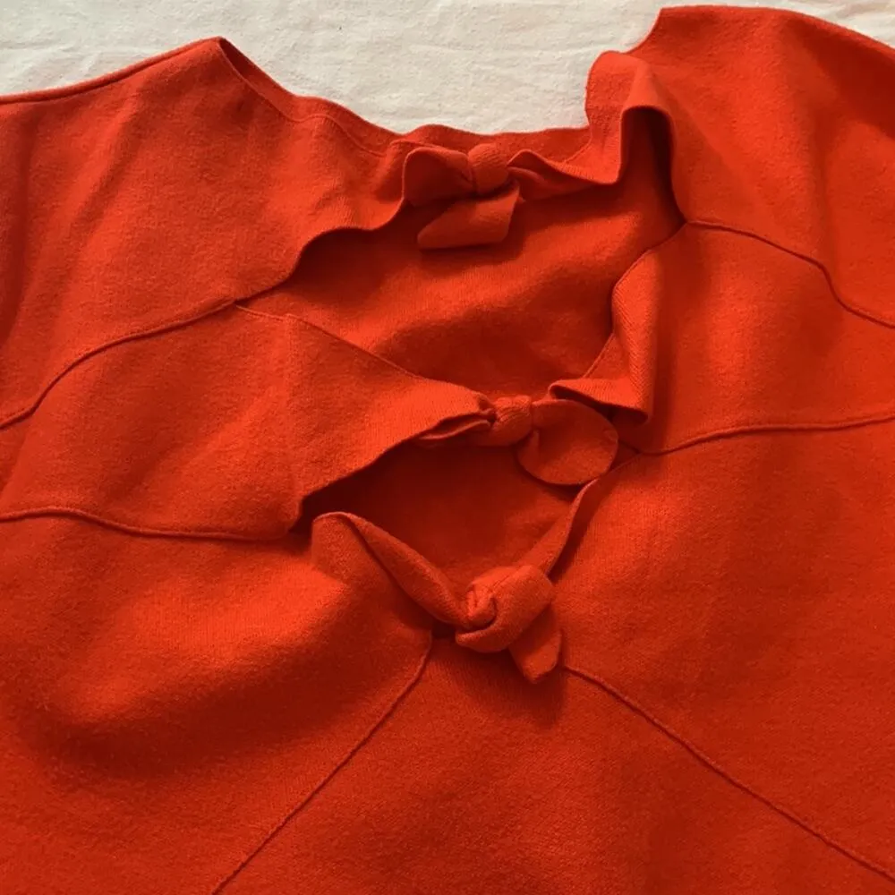 Zara Knit tie back crop sweater womens medium orange tangerine casual cute trav - Image 6