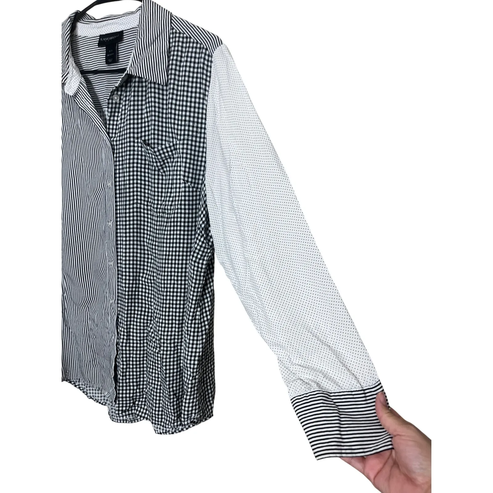 Lane Bryant Black White Striped Polka‎ Dot Patchwork Button Down Shirt 18/20 - Image 4