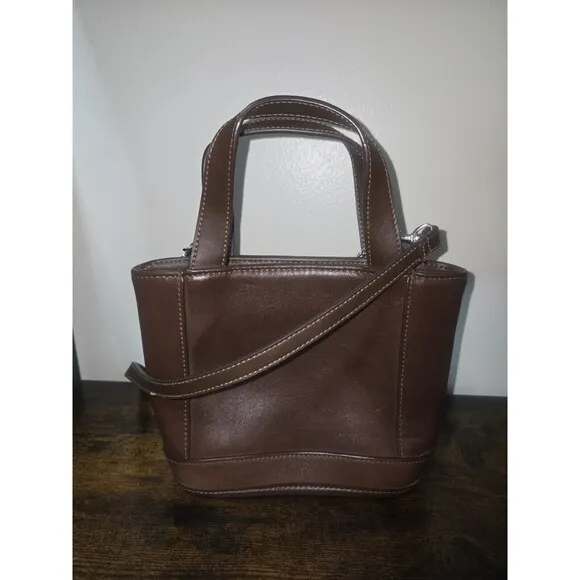 Vintage NWT Hillard & Hanson Cognac Leather Bucket Crossbody‎ Bag - Image 4