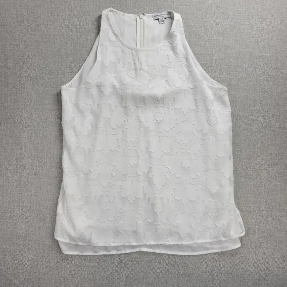 Katherine Barclay Womens Tank Top Size S White Brocade Double Layer Floral Cami - Image 1