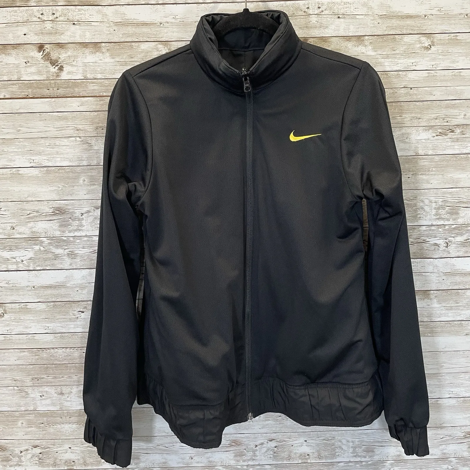 Nike Womens M Jacket Reversible‎ Black Fit Dry Hidden Hood Running Cycling Logo - Image 5