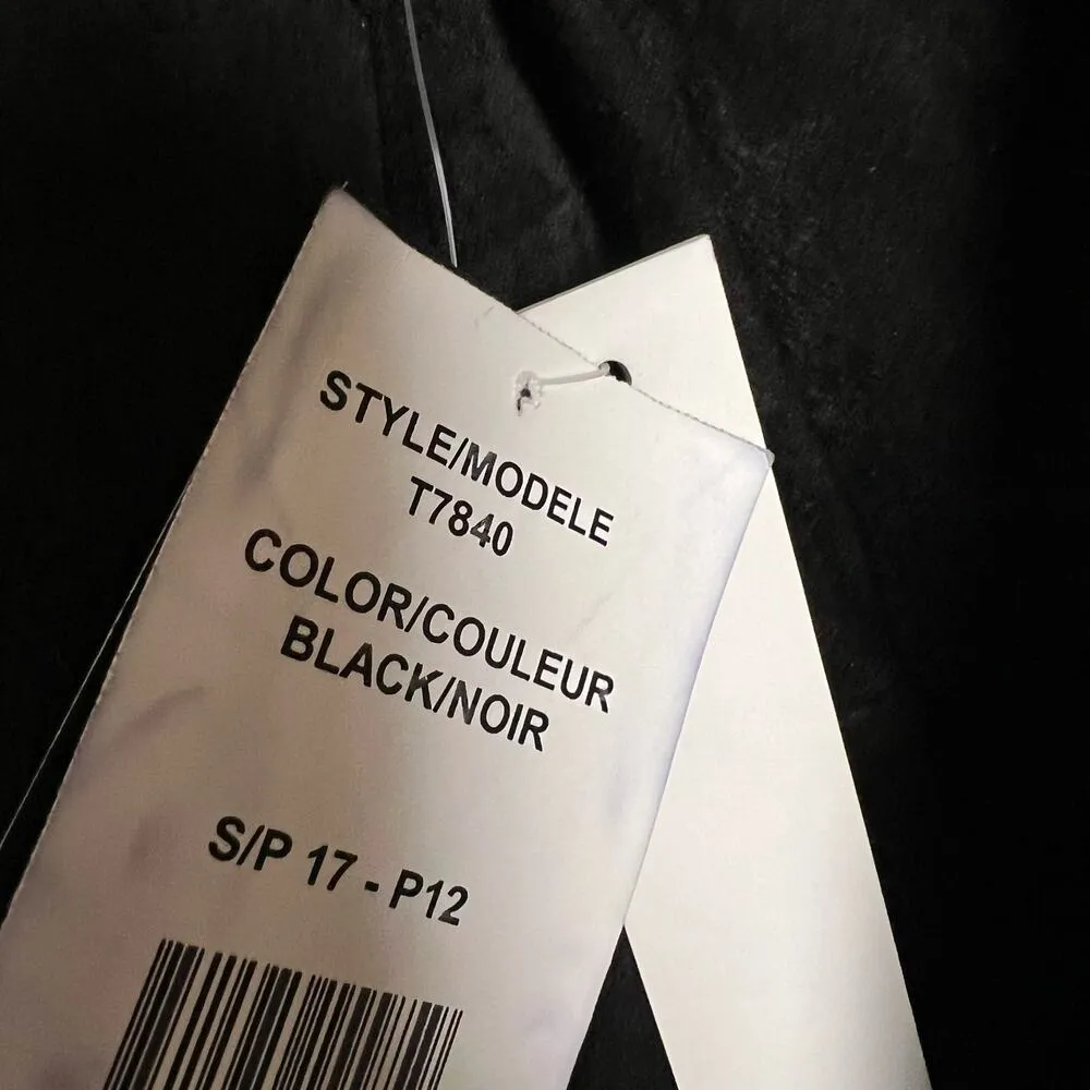 Design Lab Lord & Taylor Black Long Bell Sleeve Faux Suede Keyhole Top Size S - Image 8