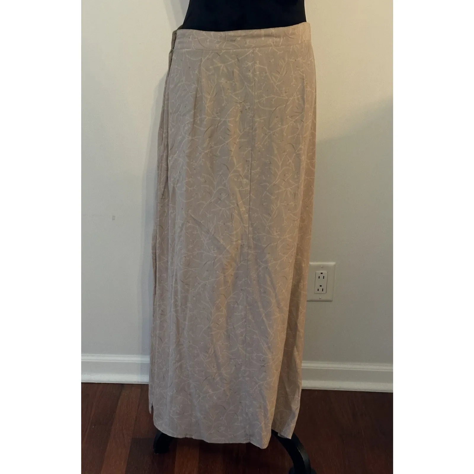 Tailor B. Moss Maxi Skirt Size 14 Beige Floral Feminine Cottage Vintage USA Made - Image 2