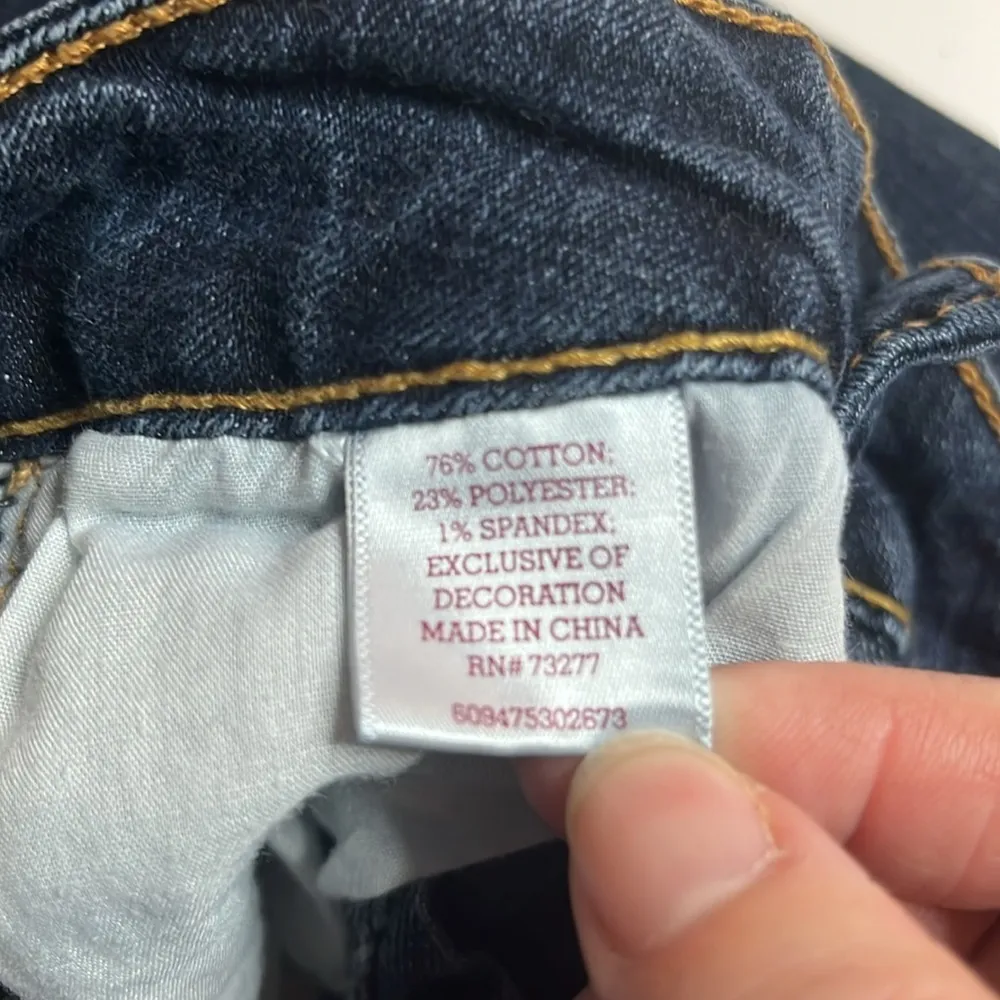 SO skinny dark wash jeans juniors size 1 xs gold orange stitch belt loops - Image 9