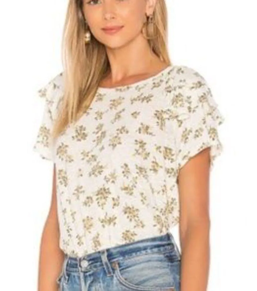 Current/Elliott The Double Ruffle Tee Linen Cotton Pearson Floral 2 - Medium - Image 2
