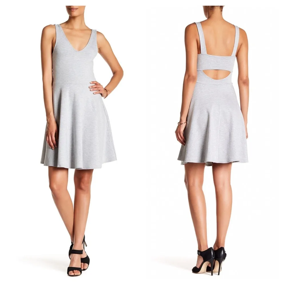 Vanity Room Grey Skater Dress Mini M NWT Gray Nordstrom V Neck Fit Flare Size M - Image 3