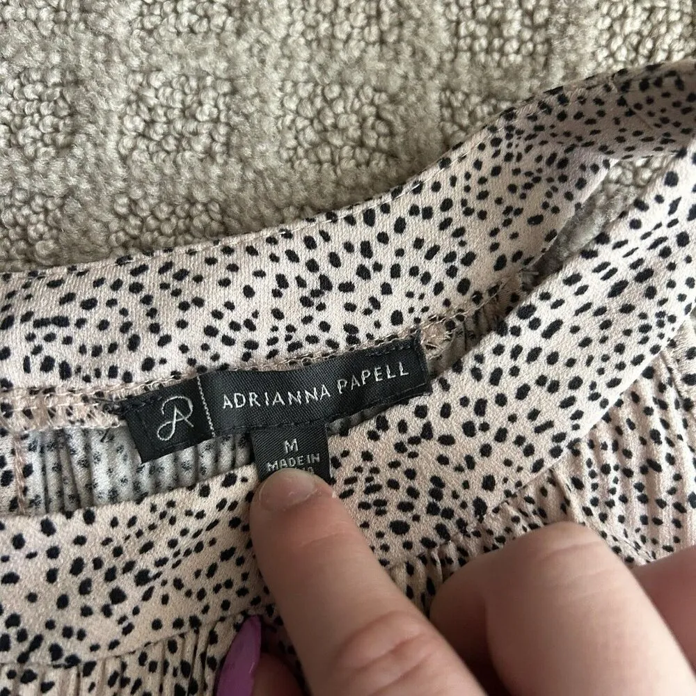 Adrianna Papell Womens Medium M Pleated Spotted Halter Top Pink Black Soft - Image 3