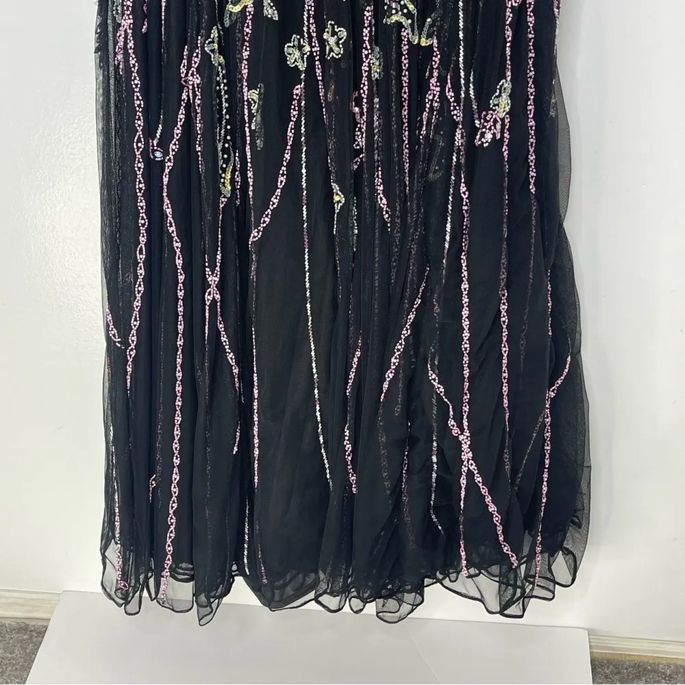 Mac Duggal 5353 Size 14W Floral Beadwork Flare Short Cap Sleeve A-Line Dress - Image 6