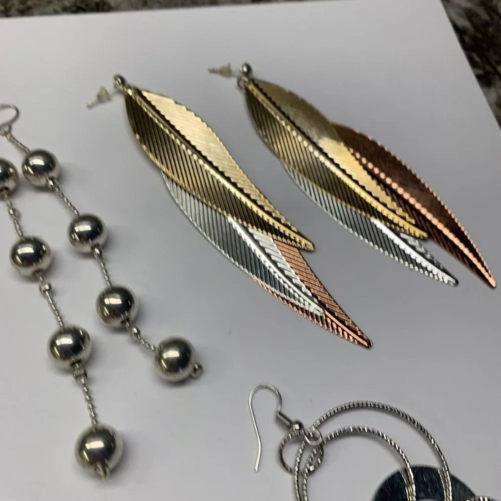 Lot Of 5 Large Statement Costume Earrings Pierced Dangle Mixed Lot! - Image 3