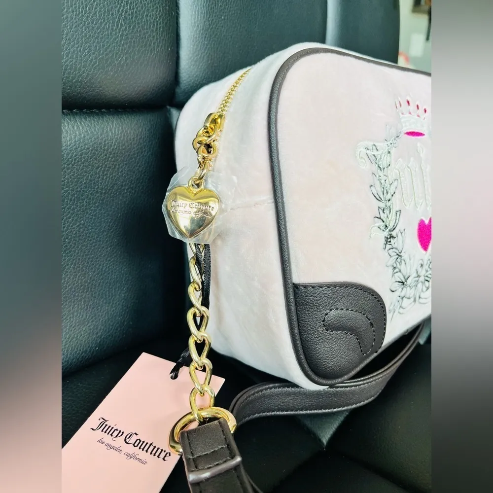 Juicy Couture Heritage Pink Velour Crossbody Bag Powder Blush NWT - Image 2