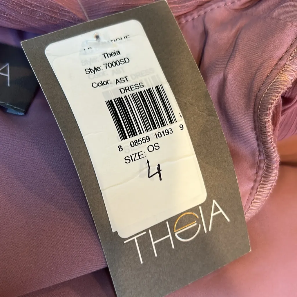 NWT Theia Sample Pleated Midi Dress Long Sleeve Size 4 Pink - Image 12