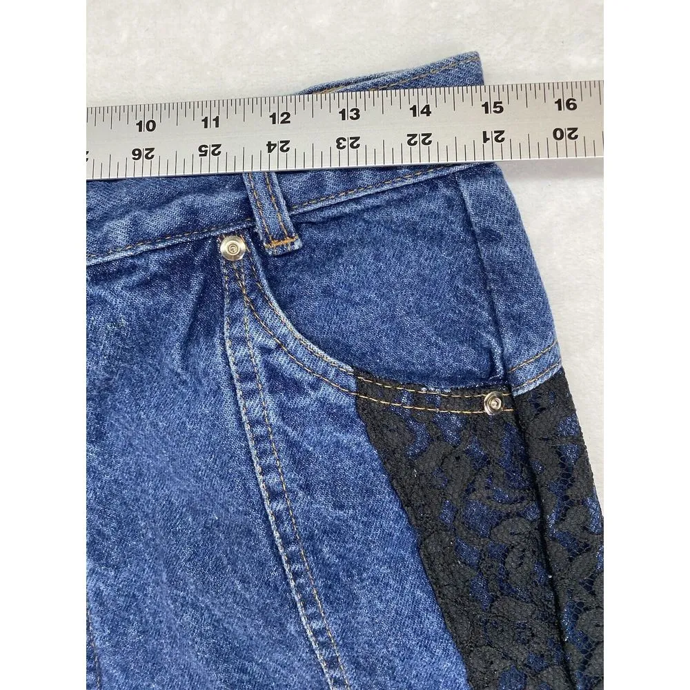 Vintage Panhandle‎ Slim Side Black lace Western Womens Jeans Size 15/16 USA - Image 2